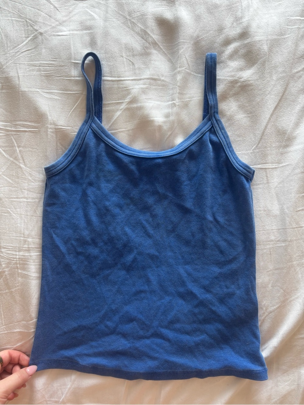 Aritzia Blue Ribbed Spaghetti-Strap Camisole Top